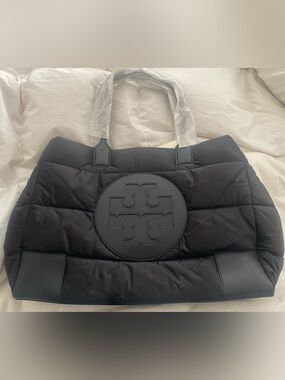 Tory Burch Black Quilted Logo Tote